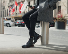 Load image into Gallery viewer, MEN'S SILVER CREW SOCKS | BLACK CANDY