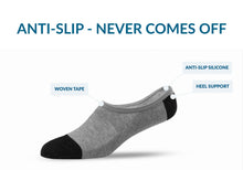 Load image into Gallery viewer, SILVER NO SHOW SOCKS | GREY WITH BLACK
